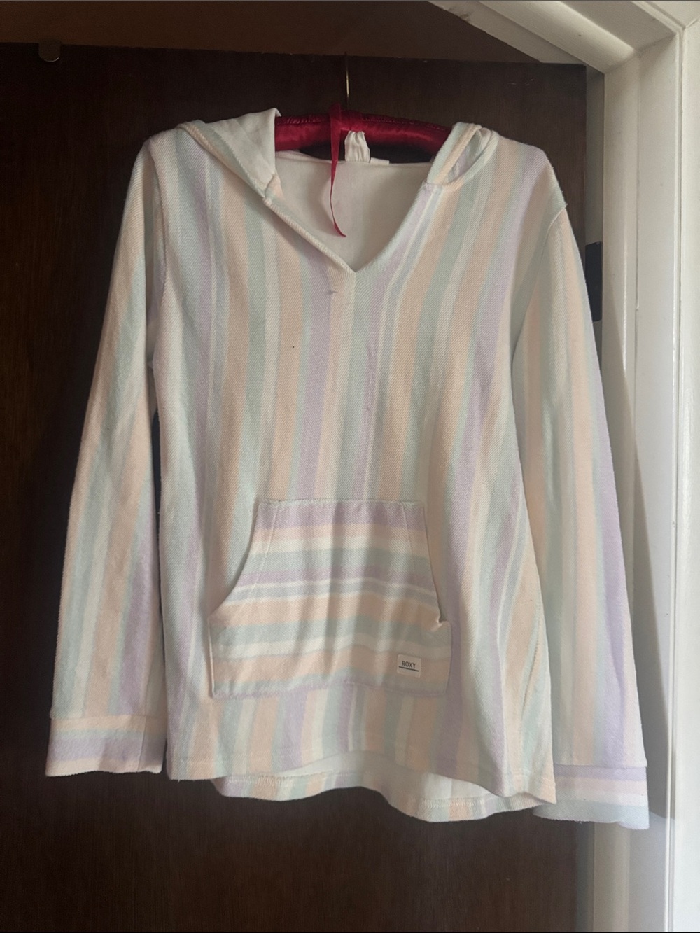 Roxy Pastel Striped Hooded Pullover in Mint, Lavender & Peach